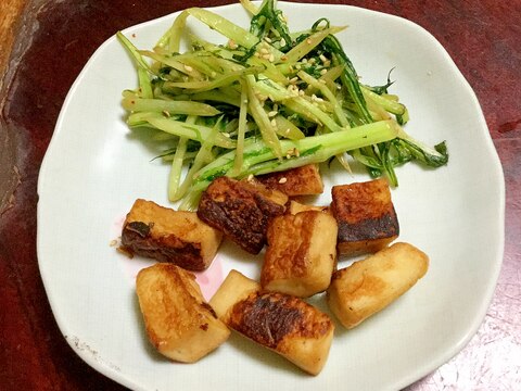 はんぺんステーキと水菜のソテーの盛合わせ＠大蒜醤油